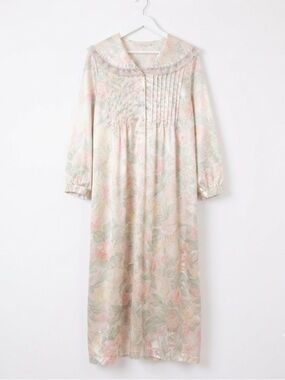 Vintage Aria Floral Satin & Flannel Nightgown | Romantic Cottagecore LARGE